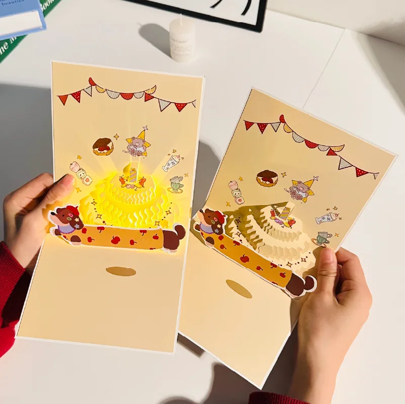 

6Pcs 3D Dog-Shaped Birthday Cake Greeting Card with Creative Music, Lights, and a Message Board—A Cute Pet Gift