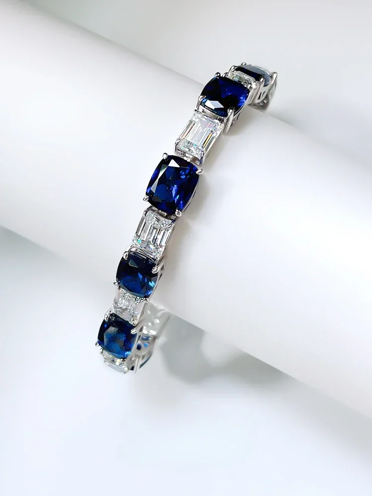 

Fashion Blue Treasure 925 Pure Silver High Carbon Diamond Bracelet Set with Unique Wedding Jewelry Wholesale Design