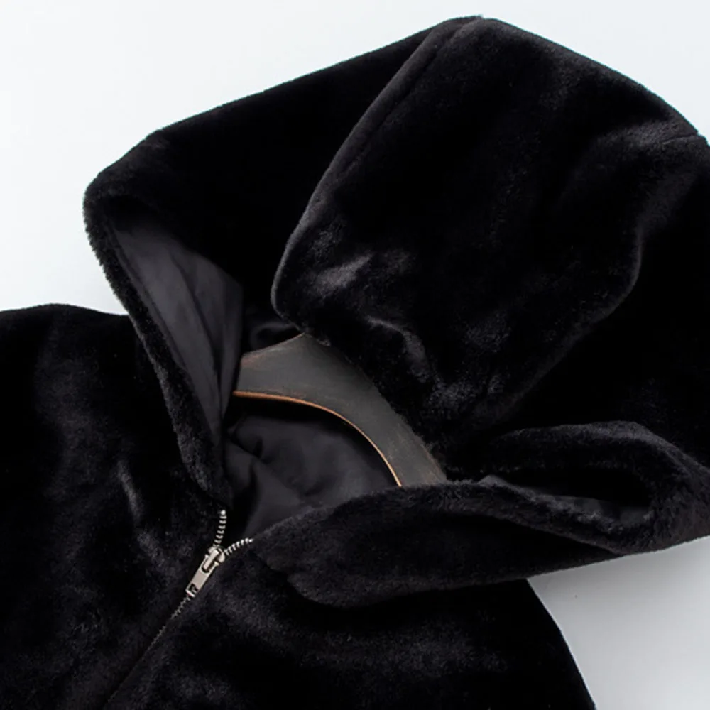 Winter Faux Fur Jacket Women Short Coat 2022 Thick Warm Fashion Gothic Casual Zipper Jackets Black Hooded Oversize Coats Outwear