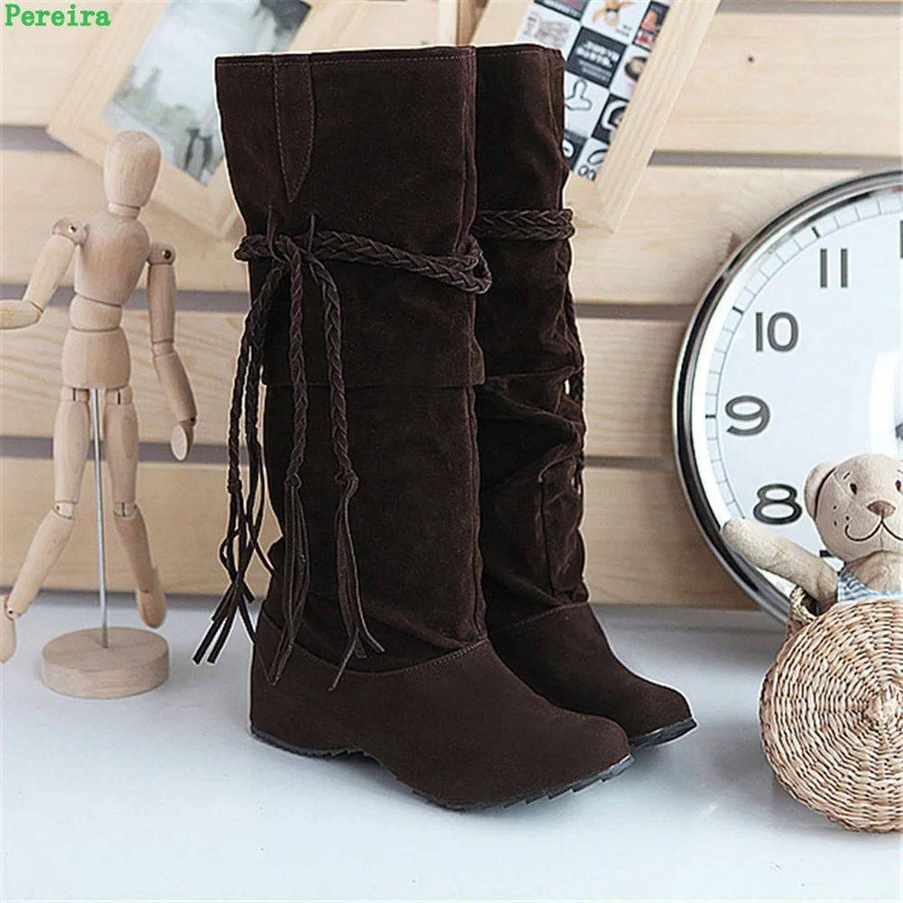 Pink Braided Rope Tassel Boots Women\'s 2024 Winter New Arrival Solid Round Toe 35-43 Size Sexy Fashion Show Party Flat Shoes