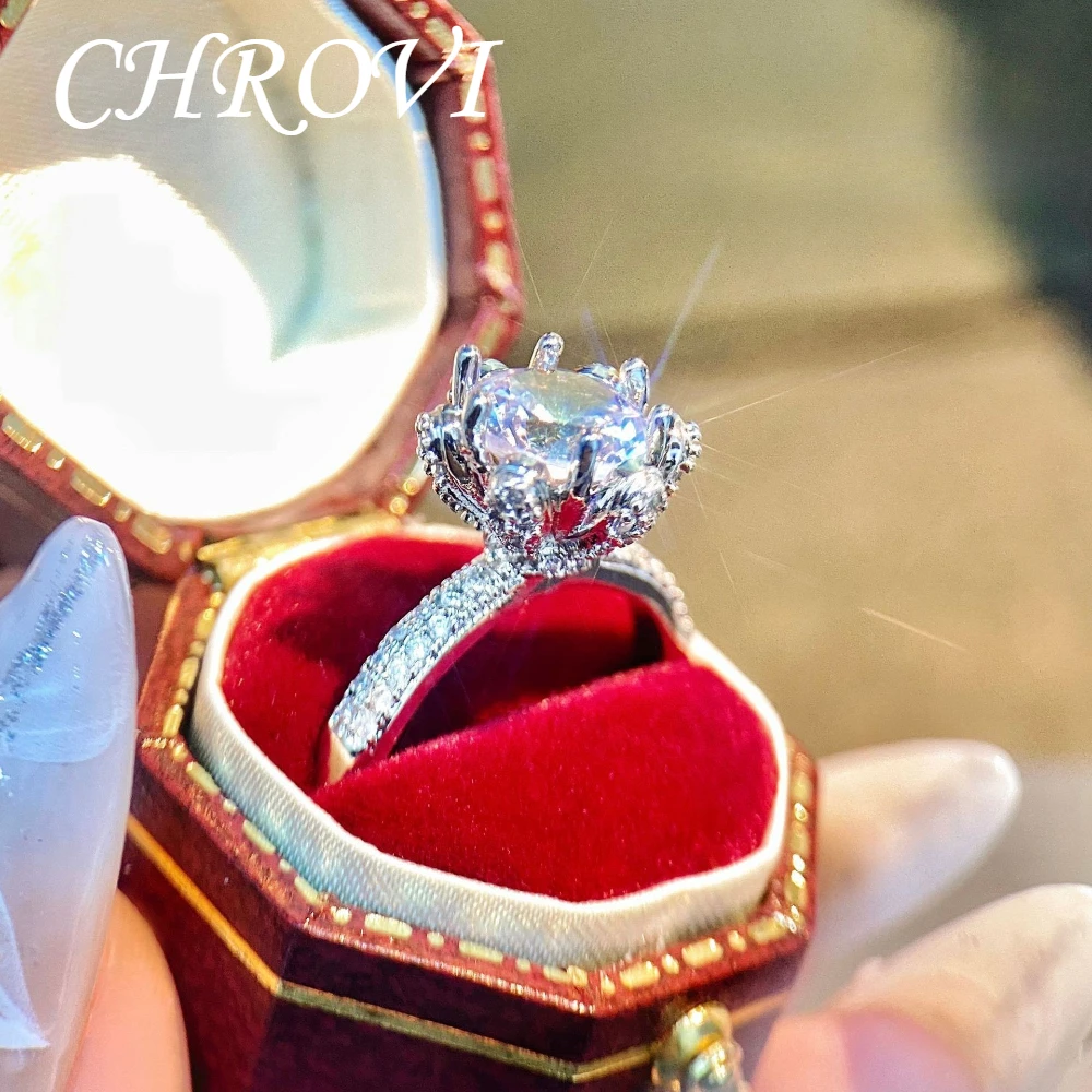 Luxury-Style 925 Sterling Silver High-End Diamond Ring - Full-Set Open Female Ring
