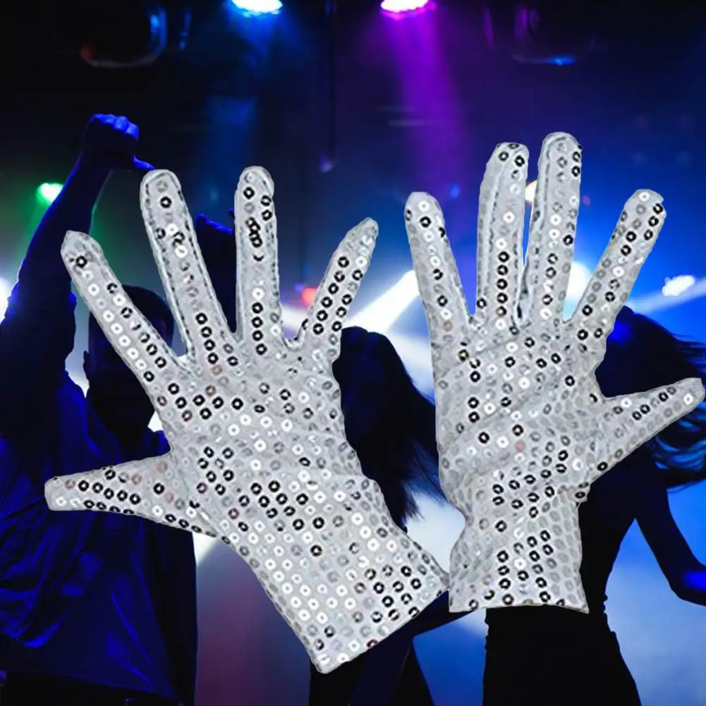 1 Pair Practical Stage Show Gloves  Solid Color Sparkling Performance Gloves  One Size Stage Show Gloves