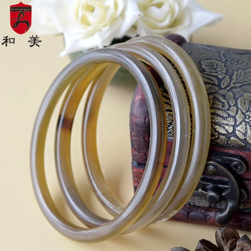 Meimei Yak Skull Bracelet Natural Colored Health Care Horn Bracelet Tibetan Ethnic Style Men and Women Crafts Gift