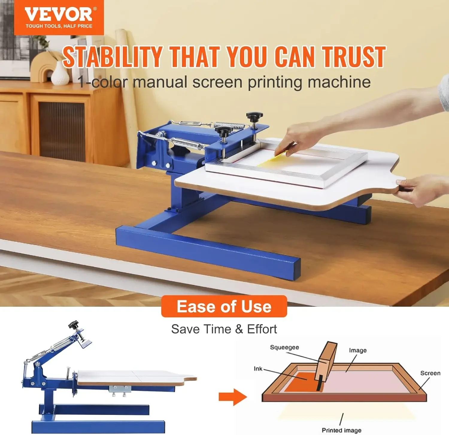 Screen Printing Machine,1Color1 Station Silk Screen Printing Press,21.2x17.7in/54x45cm Screen Printing Press