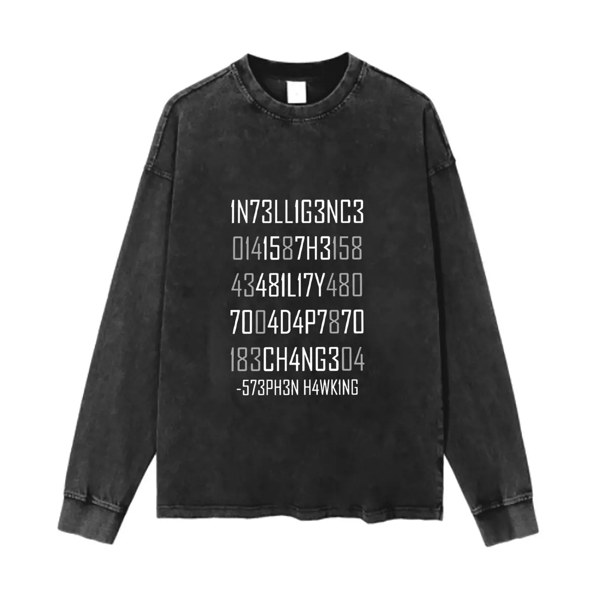 Stephen Hawking Intelligence Code Art Text Washed Vintage Long Sleeves Cotton Tee Shirt Solid O Collared For Men's And Women's