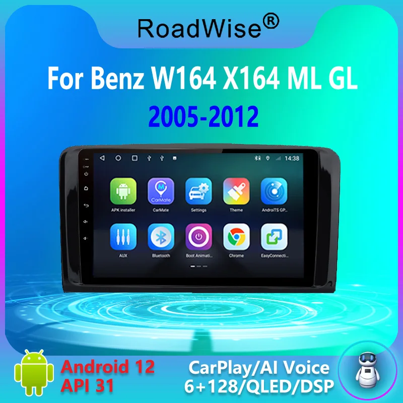 Roadwise 8+256 Android Car Radio For Mercedes Benz W164 X164 ML GL 2005 - 2012 Multimedia Carplay 4G Wifi GPS DVD 2din Autoradio