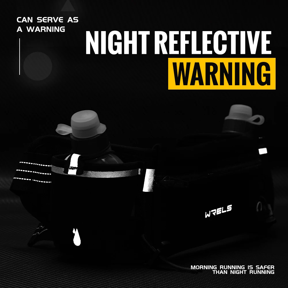 WRELS Hydration Running Belt Breathable Waist Pack Large Capacity Reflective Bottle Holder Bib Number Fanny Pack Marathon Belt