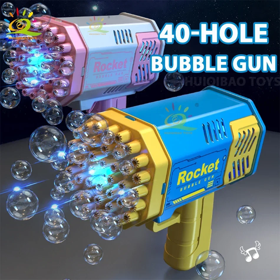 40 Holes Space Rocket Handheld Fully Automatic Lights Bubble Machine Electric Toys for Children Summer Outdoor Fantasy Toy Gifts