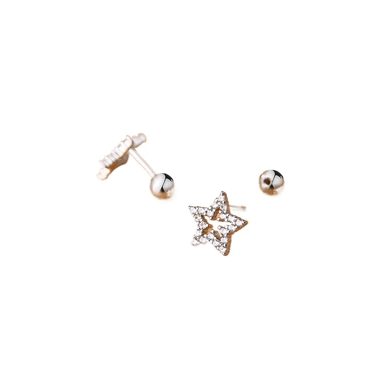 

S925 silver needle star stud earrings, women's temperament flash diamond sweet five-pointed star earbone stud