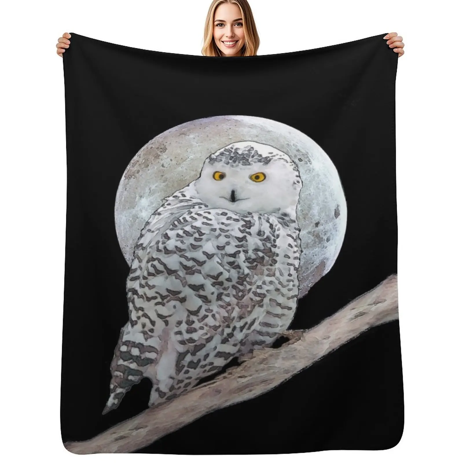 

Snowy Owl and Moon Throw Blanket Soft Plush Plaid Sofa Quilt Fashion Sofas for sofa Blankets
