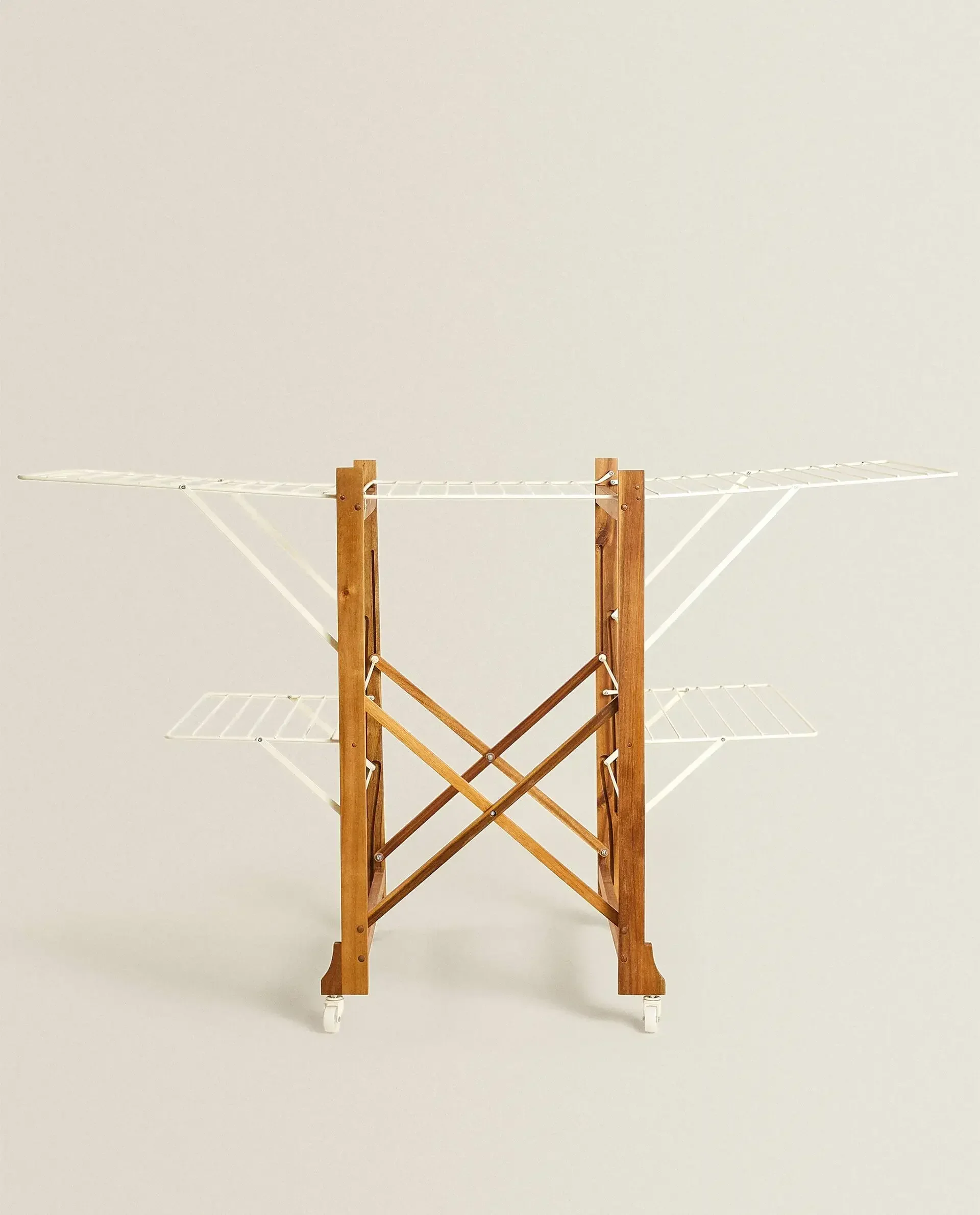 Folding Removable Wooden and Metal Drying Rack with Roller Sliding Towel Rack on Sale