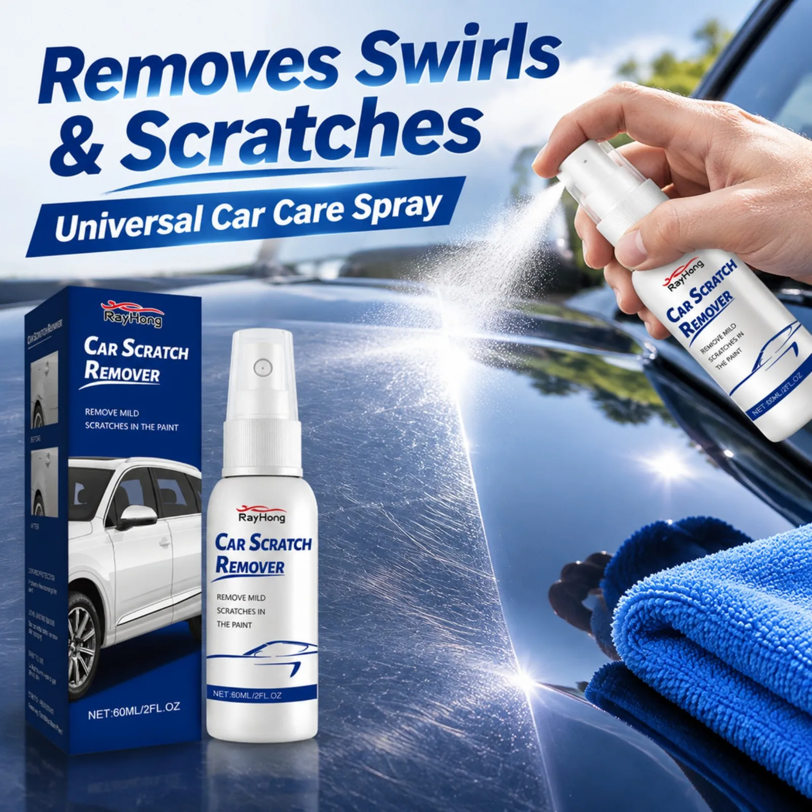 Car Scratch Remover Spray 60ml Quick Fix Improve Scratches Appearance Restore Luster Polishing Paint Care for Swirls & Scratches