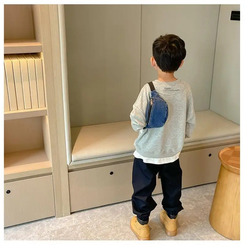 Denim-Gürteltasche mit Reißverschluss, Crossbody-Stil, Sling-Design, lässiger Stil, Denim-Material, lässige Umhängetasche für Jungen – Detail 8