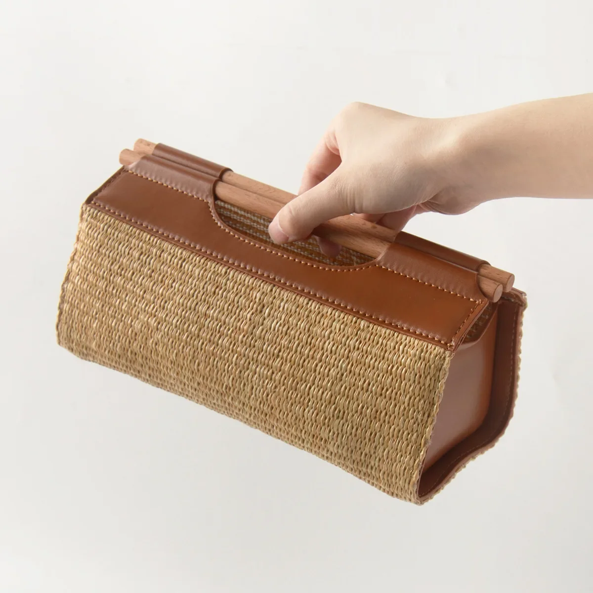 

French Retro Straw & Leather Tissue Box, Household Napkin Storage, Desktop Paper Holder For Living Room
