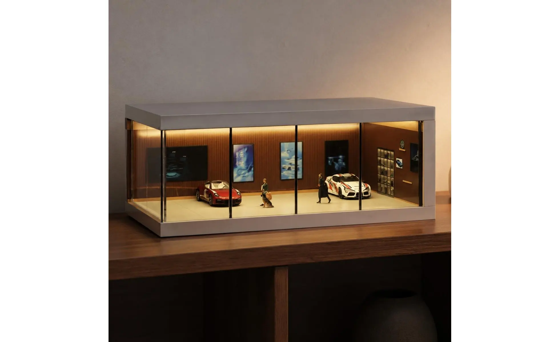 1/64 Scale Display Box Clear View LED Lit Model Display Box Acrylic Car Case Scene Design Diecast Car Showcase Easy to Assemble