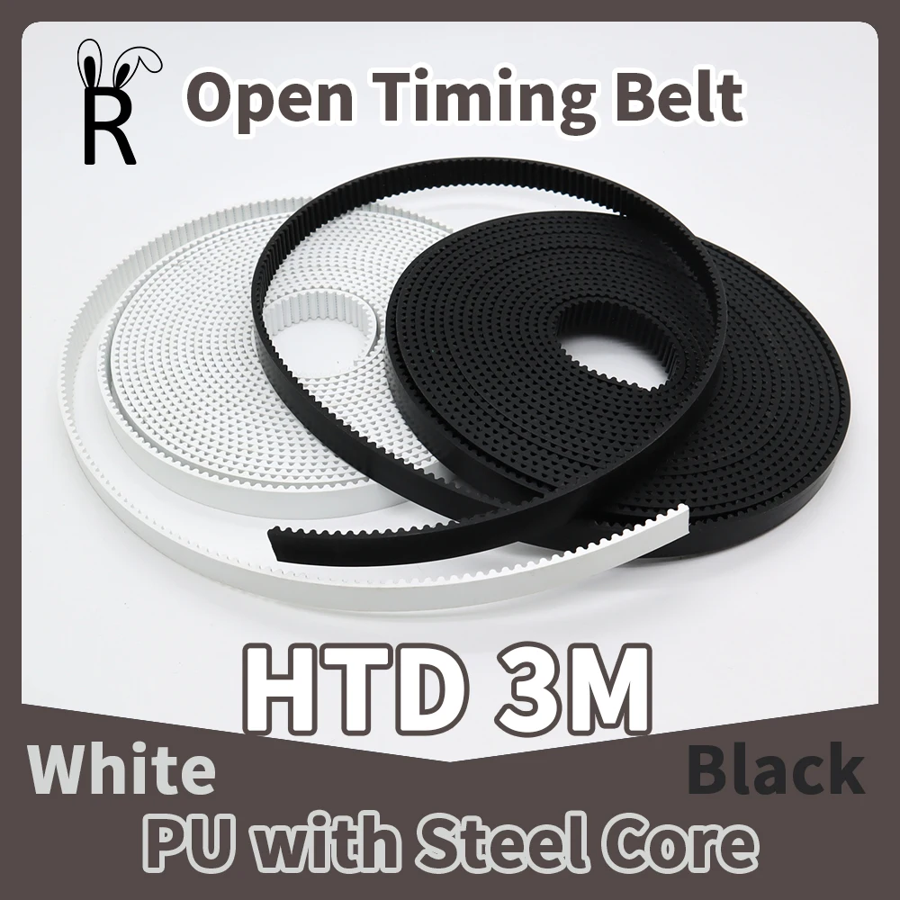 HTD 3M Open Synchronous Belt PU 3M Timing Belt Width 6/10/15mm~40mm Polyurethane Steel PU White Black HTD3M Open Belt Cut Length