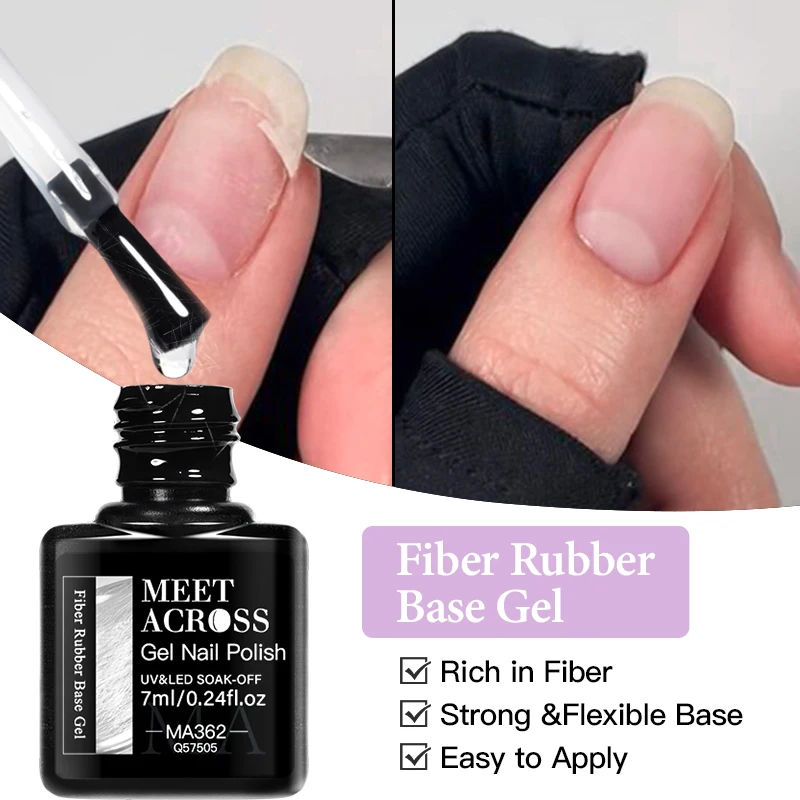 MEET ACROSS 7ML Fiber Rubber Base Gel for Broken Nail Repaired Fiberglass Quick Building UV Construction Gel Soak Off Varnish