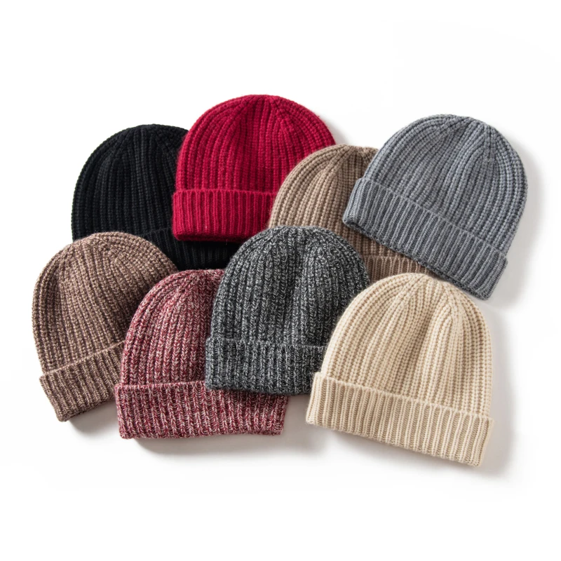 High-Quality Men's and Women's 100 Cashmere Beanie Hats Thickened and Warm Winter Unisex Flanging Hats Trend Yarn Christmas Hats - image 5