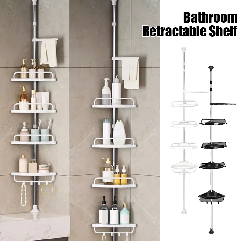 Edelstahl Badezimmer-Abflussregal 4-stöckig Multifunktionaler Badezimmer-Organizer Bohrfreies Eck-Aufbewahrungsregal Verstellbar