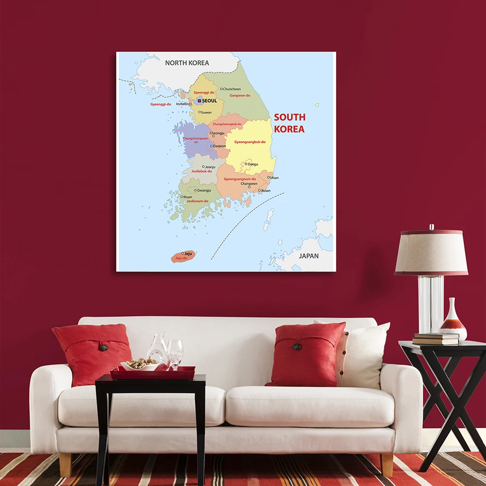 โปสเตอร์แผนที่การเมืองเกาหลี ขนาด 90*90 ซม. สำหรับตกแต่งบ้าน ของขวัญ ศิลปะติดผนังห้องนั่งเล่น ห้องนอน