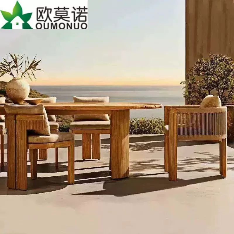 Solid Wood Outdoor Dining Set 1 Table 8 Chairs Nordic Garden Patio Balcony Restaurant Leisure Furniture