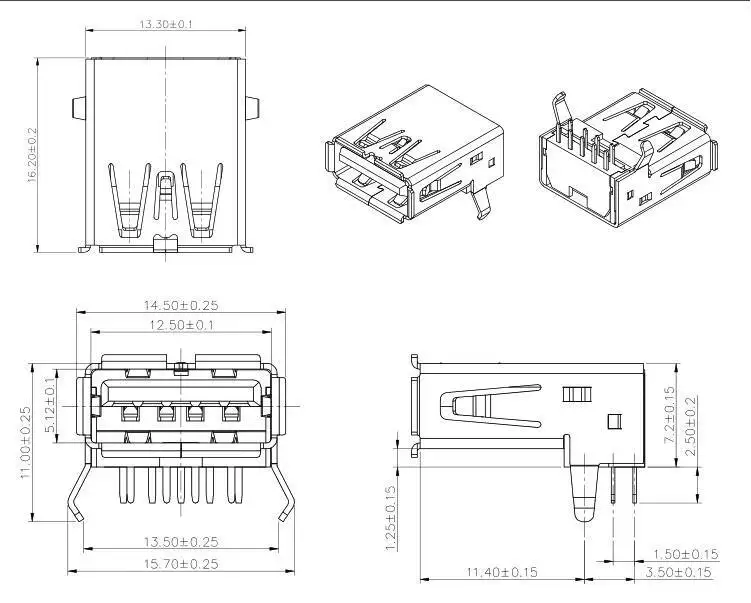 5 Stück USB 3.0 Stecker auf Buchse A-Typ 90 Grad SMD Hochgeschwindigkeits-Schnittstellenanschluss B-Typ – Detail 2
