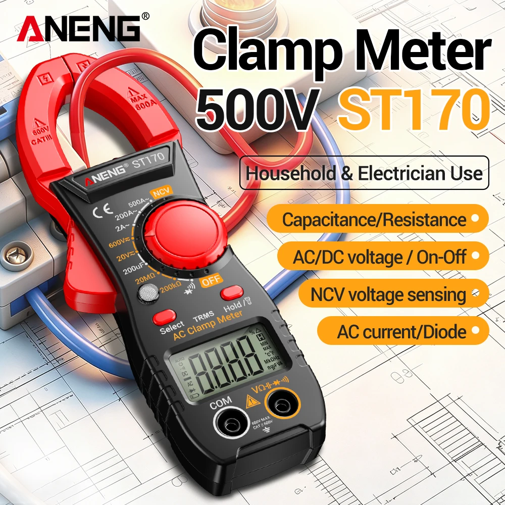 Clamp Meter Digital Multimeter NCV 1999 Counts AC/DC Voltage Ammeter Tester ANENG ST170 Capacitance Ohm Electrician Tester Tools