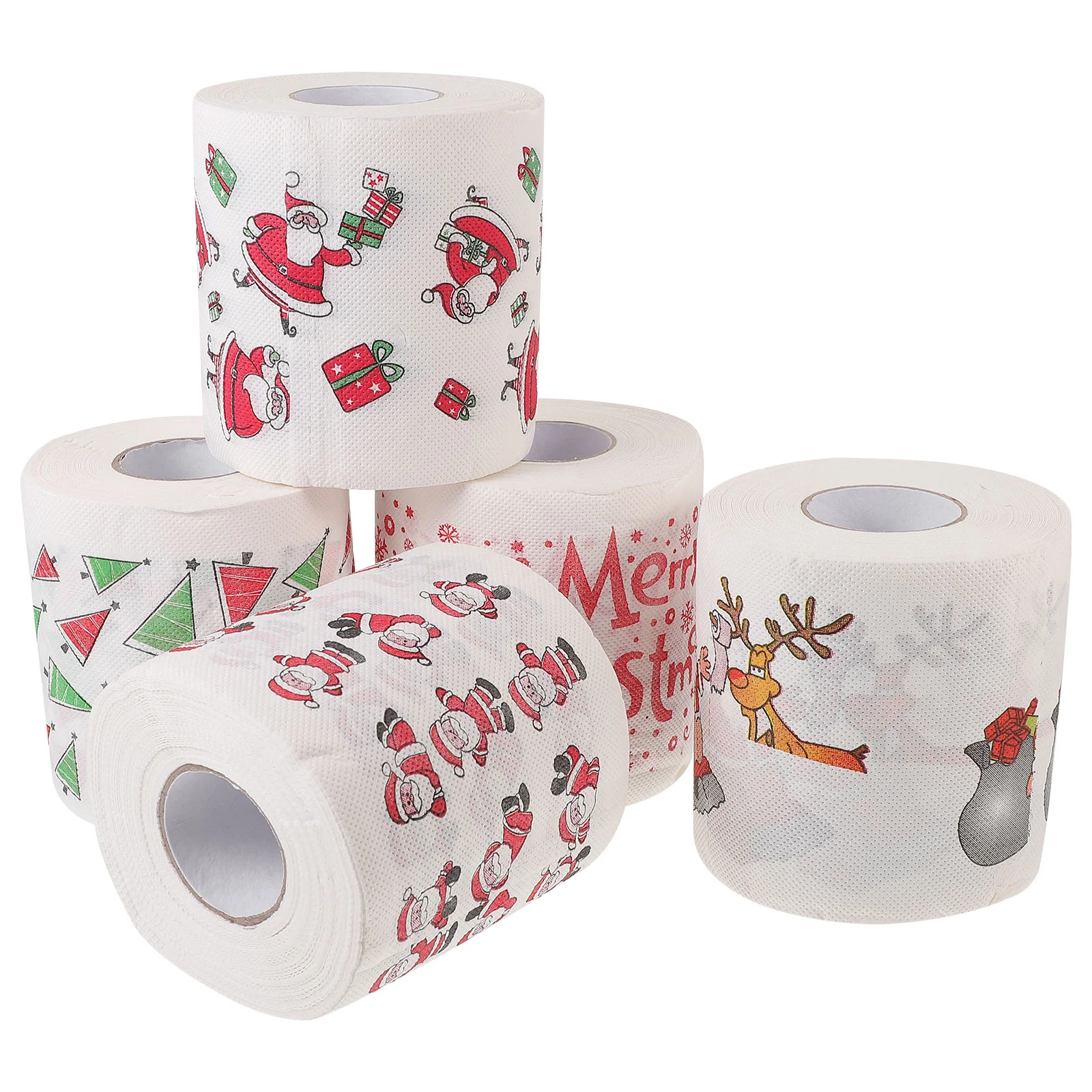 Papier toilette de Noël absorbant, escales serviettes, décorations en tissu, fournitures à thème, pâte de bois vierge, fête festive, 5 rouleaux