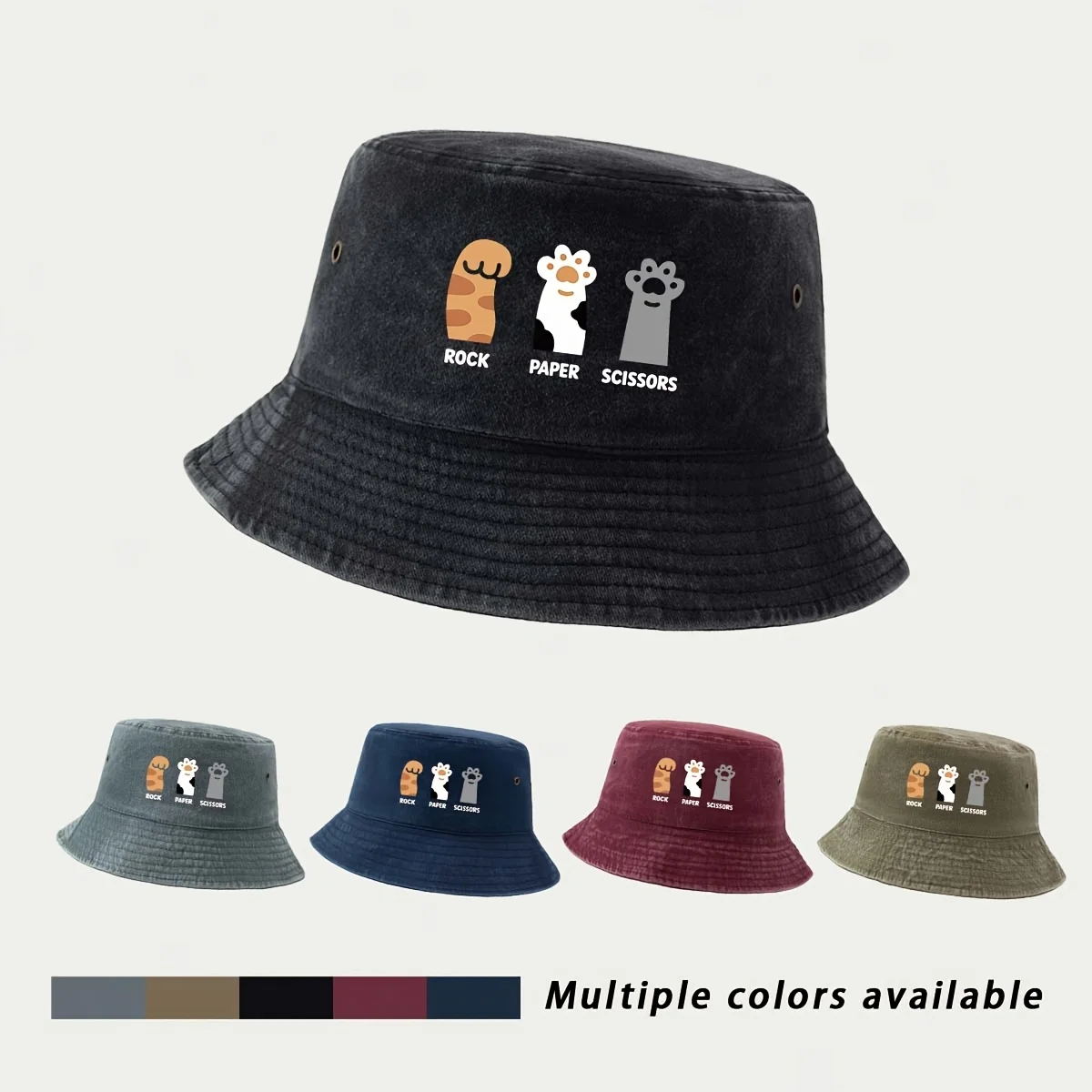 High-Quality Cat Paw Stone Scissors Paper Fun Print Pattern Fisherman Hat Fishing Lure Regular Fishing Hat Foldable Storage Easy