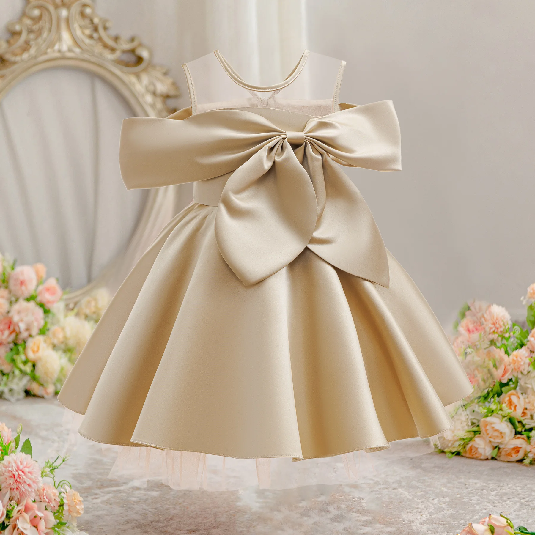 

HETISO Satin Dress For Girls Children Princess Birthday Party Wedding Costume Baby Christmas Ball Gown 2-10 Years