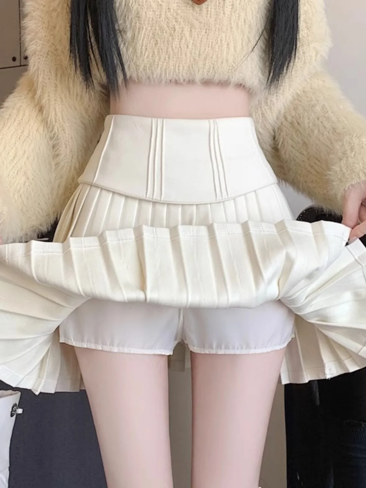 

White Thiened Woolen Plaid f Skirt Women's 2026 New Autumn Winter High Waist A-Line Slimming ort Skirts