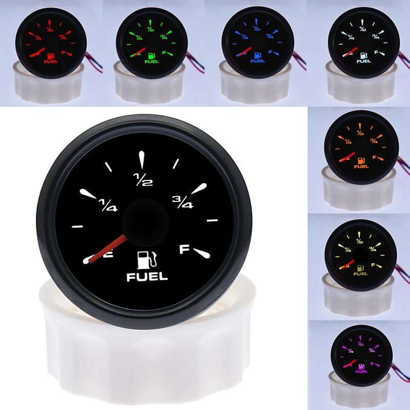 

52MM Fuel Level Gauge with 7 Colors Backlight 0-190 ohm/240-33 ohm Fuel Gauge For Boat Car Truck RV 9-32V