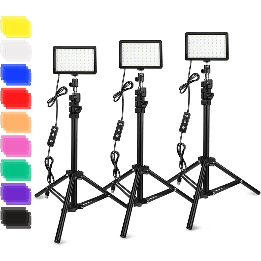 

3 Packs 70 LED Video Light with Adjustable Tripod Stand Color Filters Obeamiu 5600K USB Studio Lighting Kit for Tablet Low Angl