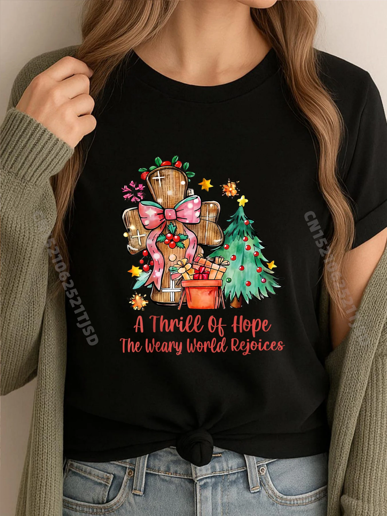 

Трил надежды «Weary World Rejoices O Holy Christmas» Черные футболки с рисунком Мужские футболки с рисунком Нормальные
