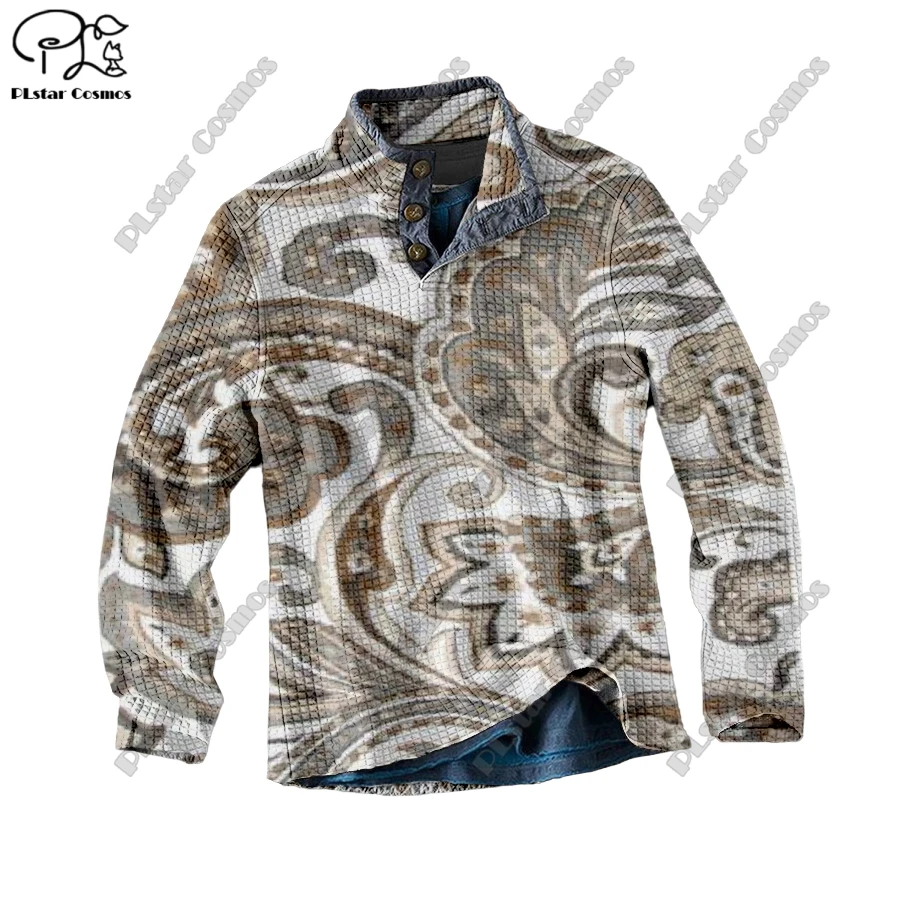 PLstar Cosmos new 3D printing tribal retro pattern series warm stand collar sweater Polo street casual unisex winter Polo L-6