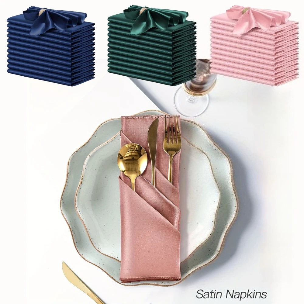 12pcs Silky Satin Dinner Napkins 30x30cm Polyester Square Table Napkins for Wedding Banquet Restaurant Birthday Party Decor
