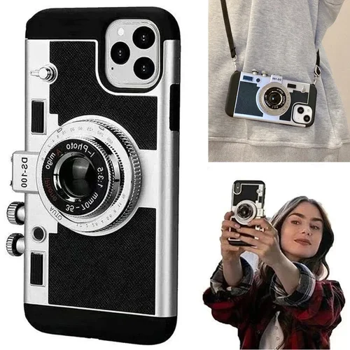 레트로 3D 카메라 폰 케이스 iPhone 16 15 14 13 12 Pro Max XR XS X 7 8 Plus SE2 Emily in Paris 소프트 실리콘 충격 방지 커버 