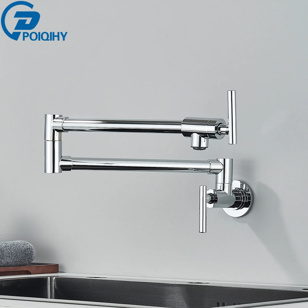 Chrome Black Wall Mounted Faucet Single Cold Water Tap 360 Rotating Spout Washing Faucet Folding Neck Bathroom Kitchen Tap