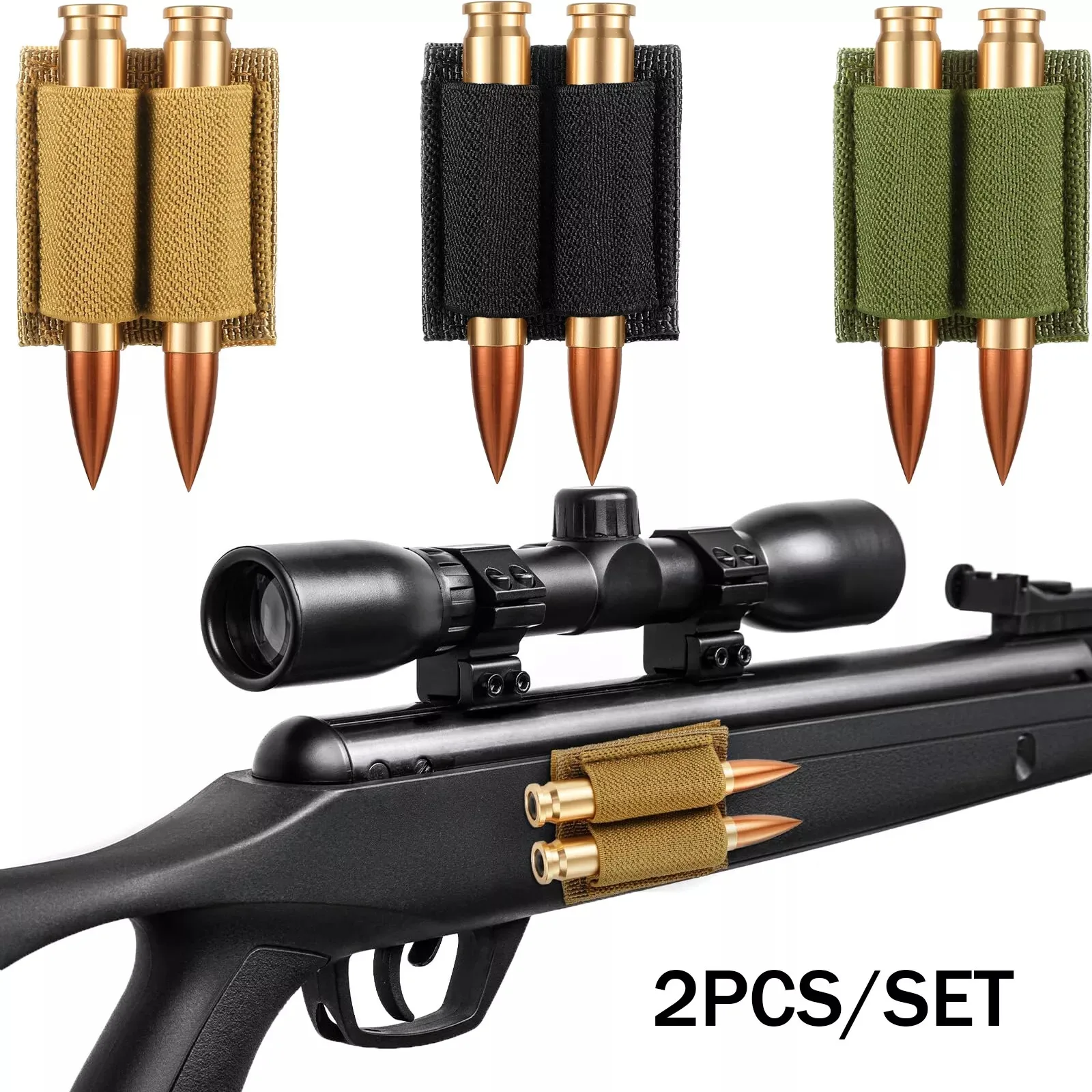 

2 Round Bullet Holder 223 308 30-06 Ammo Holder for Rifle - Bullet Keeper with Strong Hook & Loop