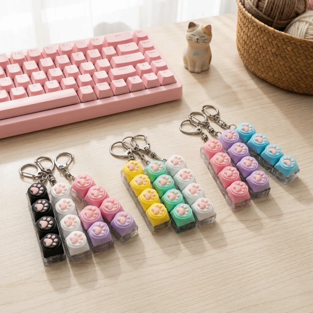 Luminous Cat Paw Keychain 4 Keys Pure Color Base Keyboard Switch Tester Press Button Portable Clear Base Fidget Clicker Keyring