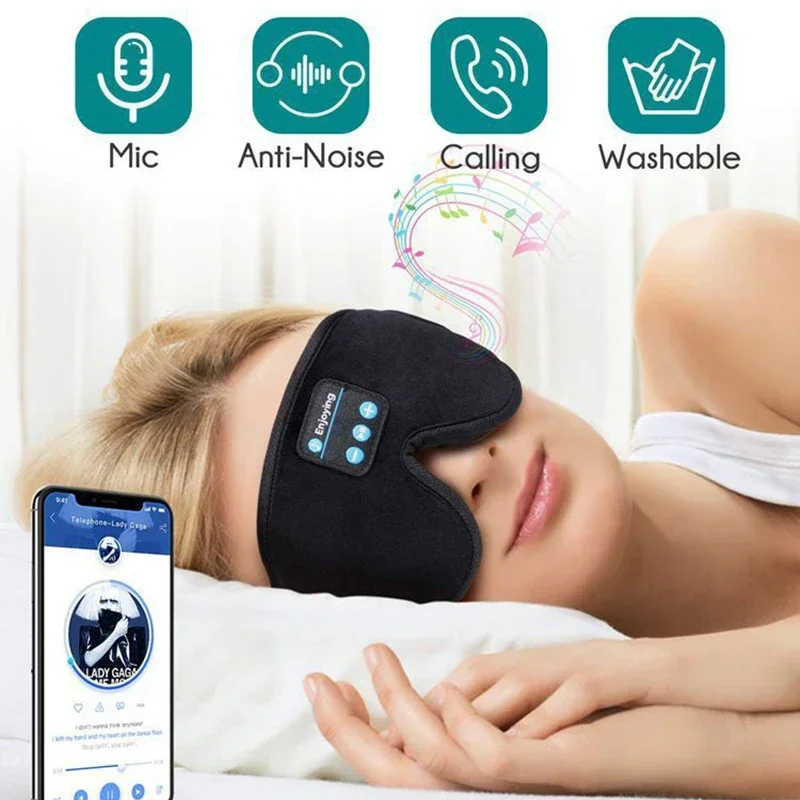 Eye Mask Sleeping Mask with Bluetooth Headphones, Travel Cotton Eye Mask  Sleep Earphones Wireless Cooling Eyemask for Women Men