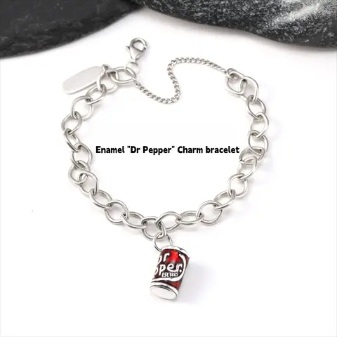 S925 Silver Enamel Dr Pepper Soda Can Charm Bracelet, Fun Commemorative High Sense Fashion Jewelry 2026