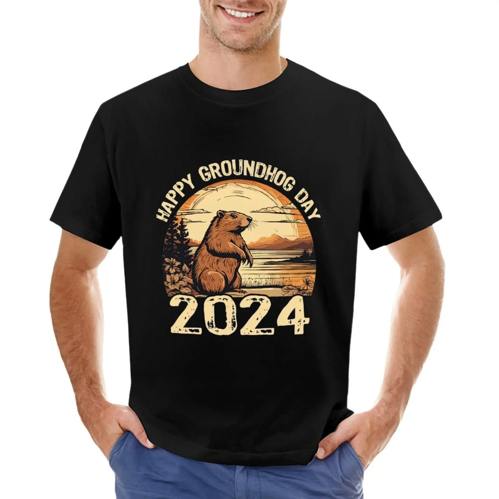 Retro Happy Groundhog Day 2024 Vintage Ground Hog Holiday T-Shirt quick drying custom t shirt funny t shirts men