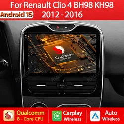 Android 15 CarPlay Auto For Renault Clio 3 4 2012 - 2018 Car Radio GPS Navigation Multimedia Stereo Video Player WIFI 4G BT QLED