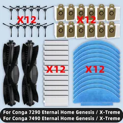 Compatible For ( Cecotec Conga 7290 Eternal, 7490 Eternal Home Genesis X-Treme ) Spare Parts Main Side Brush Filter Mop Dust Bag