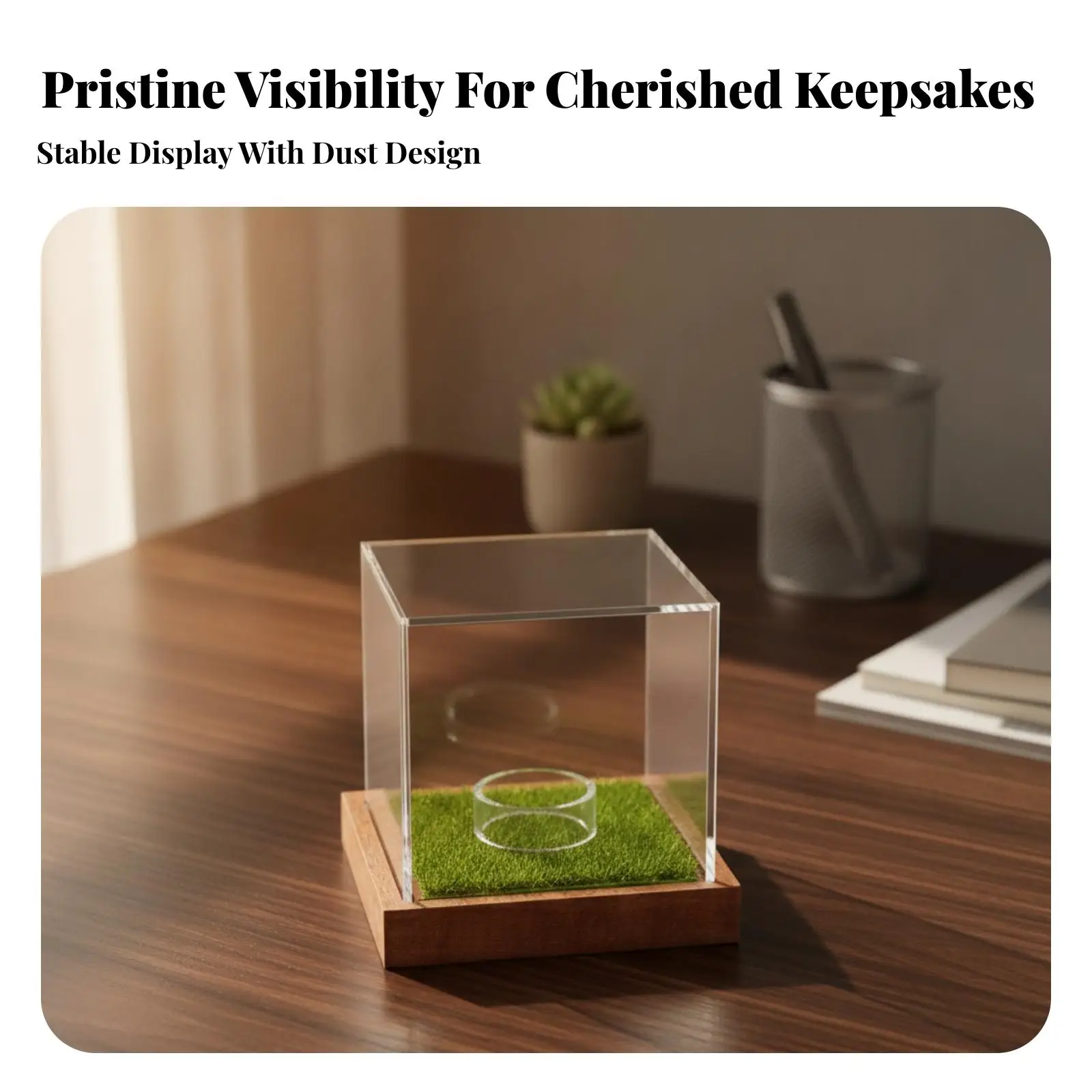 Elegant Golf Ball Display Case with Transparent Acrylic Lid and Circular Support for Showcase Use