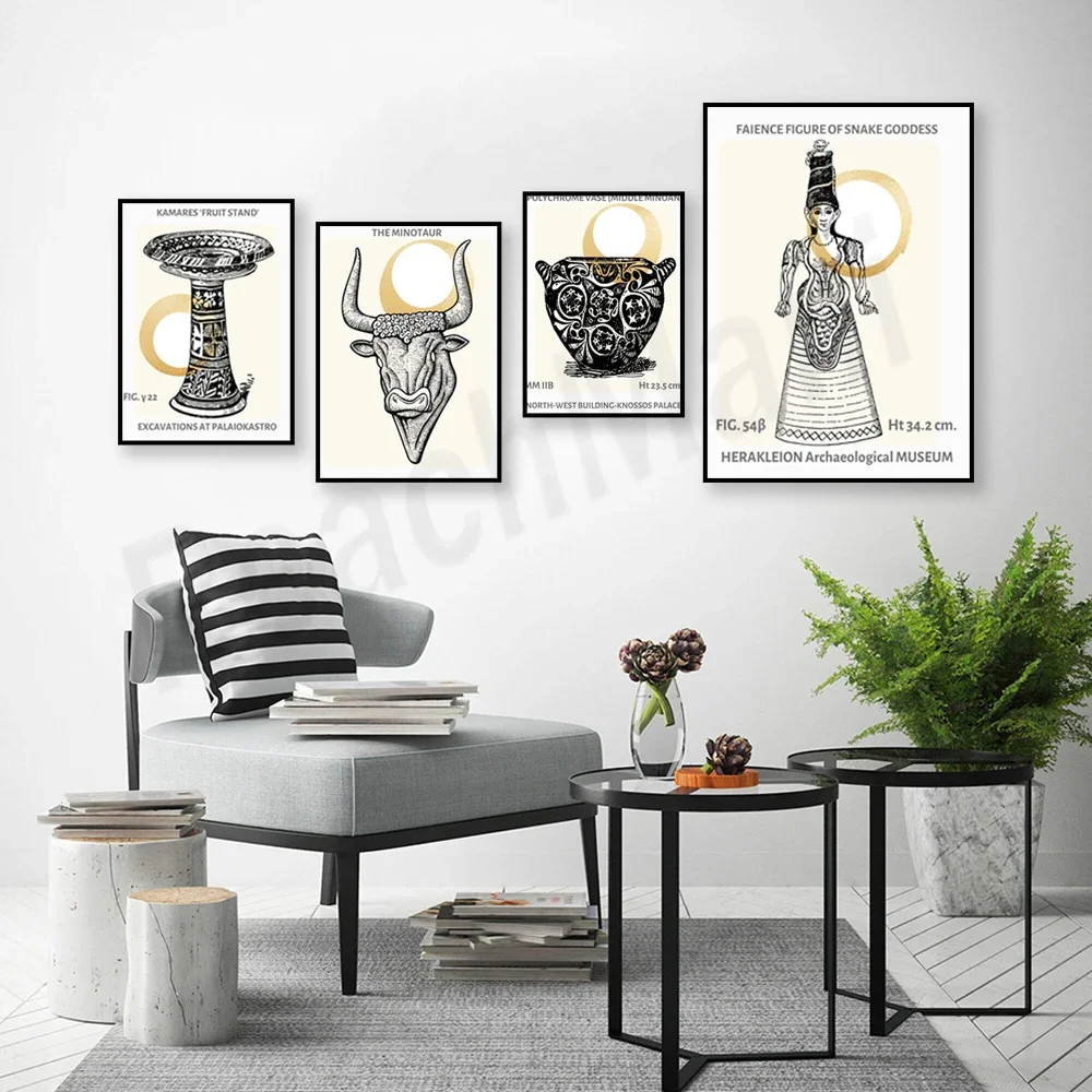 Snake Greek Goddess Minotaur Ancient Pottery Minoan Aesthetics Academia Poster Greek Art Mythology Classic Vintage Wall Art