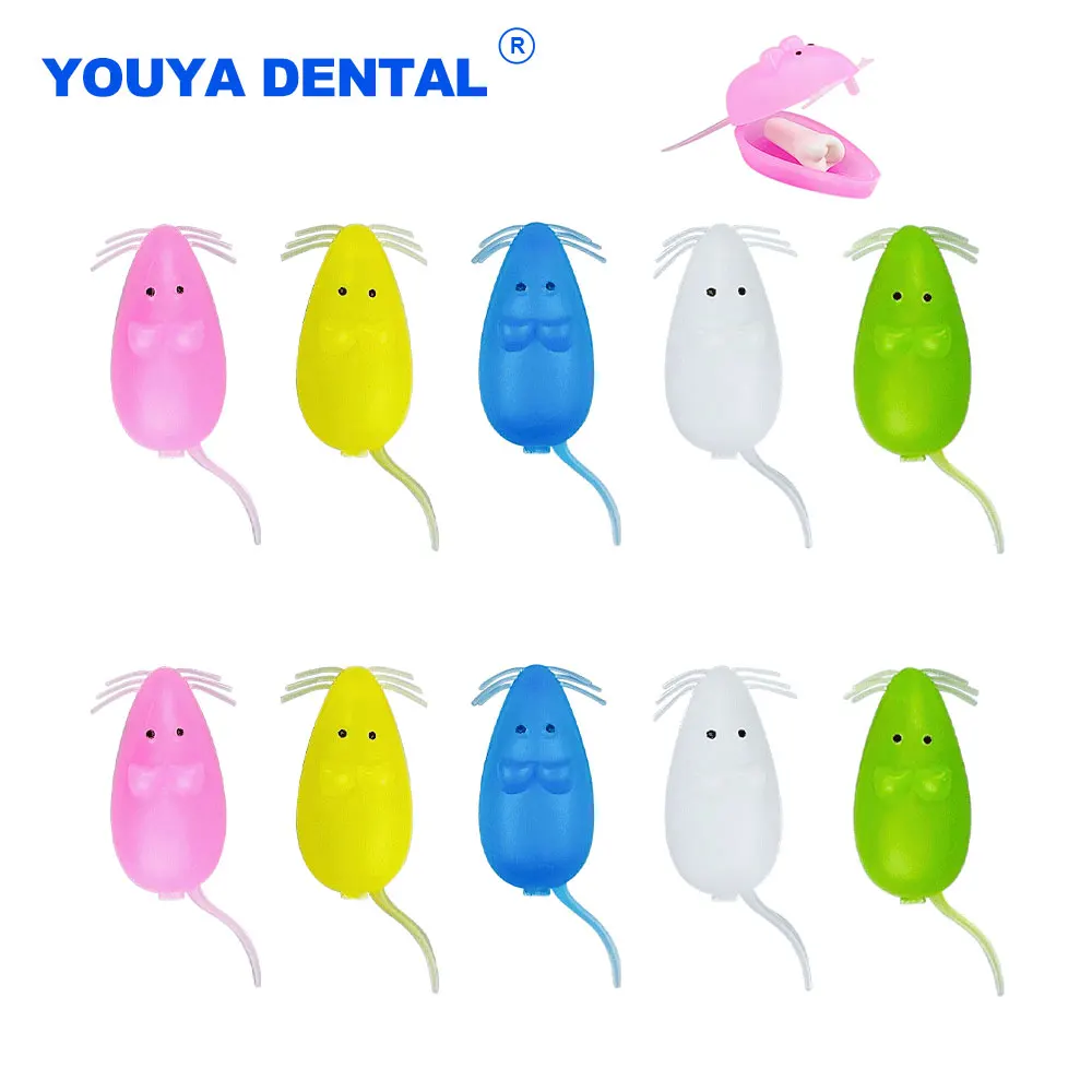 50pcs Mini Mouse Shape Plastic Teeth Save Storage Box Collect Case Children's baby First Tooth Mini Gift souvenir container tool