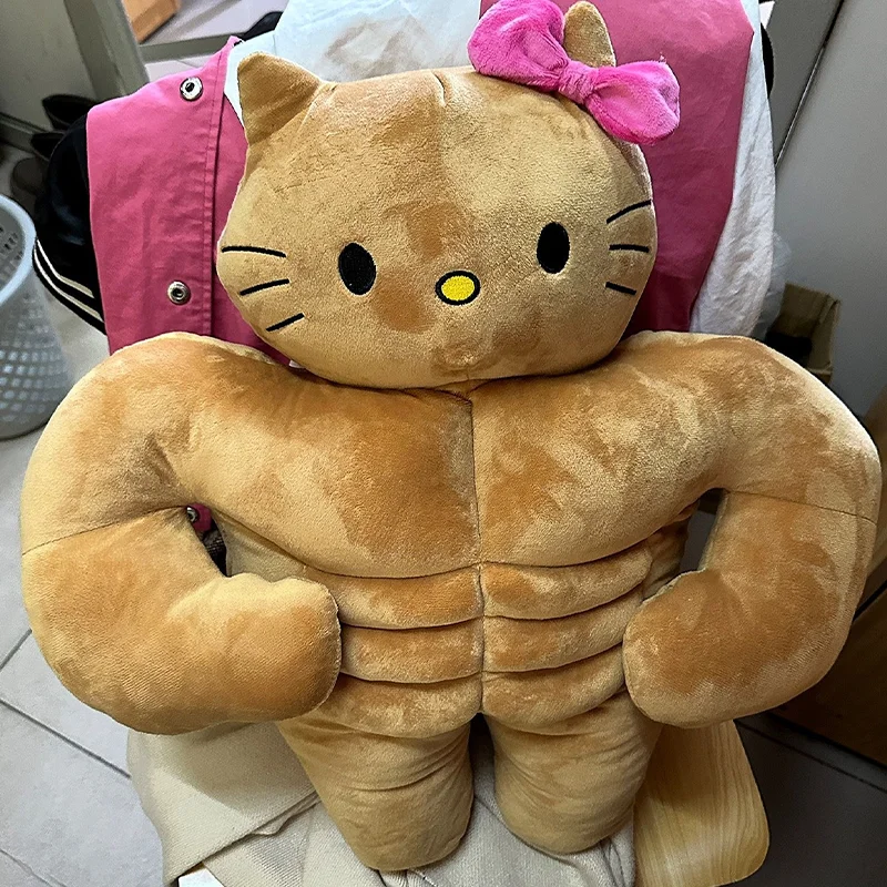 Sanrio Kawaii Hello Kitty Muscle Plush Funny Chest Muscle Abdominal Boyfriend Pillow Pom Pom Purin Doll Plush Christmas Gift