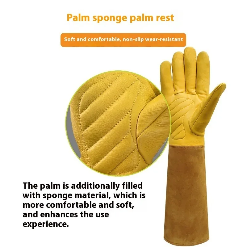 Cowhide Gardening Gloves Long Sleeve Thorn Proof Cut Resistant Welding Work Glove Heavy Duty Beekeeping Plant Protective Gauntle